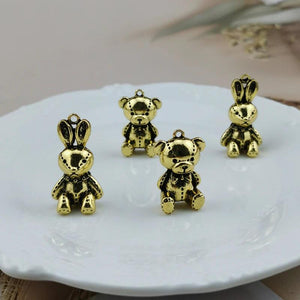 10pcs Antique Plated Bear rabbit Charms Pendant for Bracelet Necklace DIY