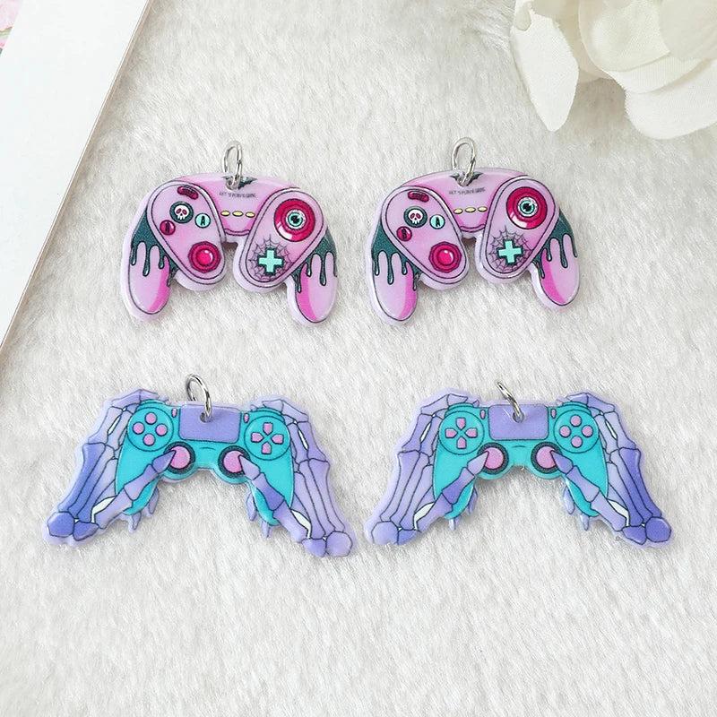 10Pcs Pastel Goth Skeleton Hands Controller Charms Acrylic Game Pendant