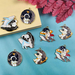 10pcs Cartoon Whale Astronaut Enamel Charm for Jewelry Making
