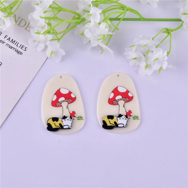 10pcs Cat Mushroom Acrylic Charms for DIY Jewelry Making