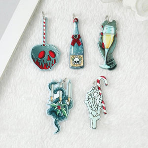 10Pcs Christmas Charms Spooky Skull Hand Snake Champagne Holiday Pendant