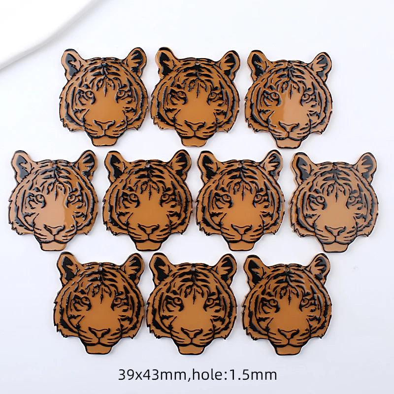 10pcs Acrylic Rugby Caps Elephant Tiger Dog Print Charms Pendant DIY Jewelry