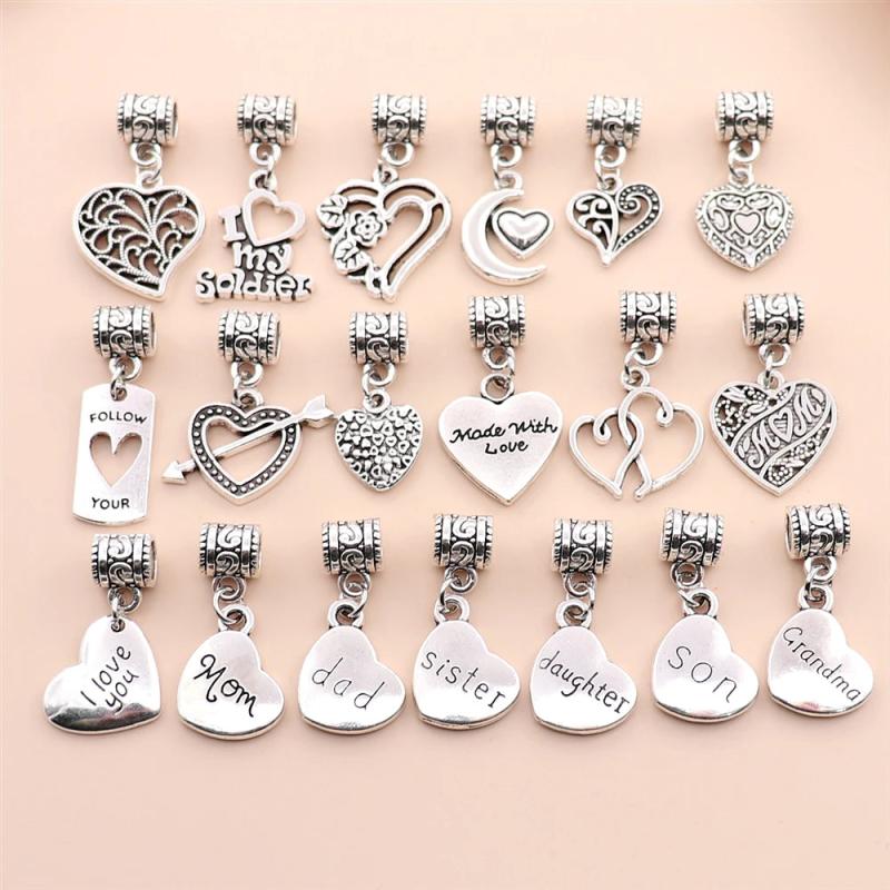 20Pcs Vintage Heart Pendant Charms for Bracelets Necklace Jewelry Making