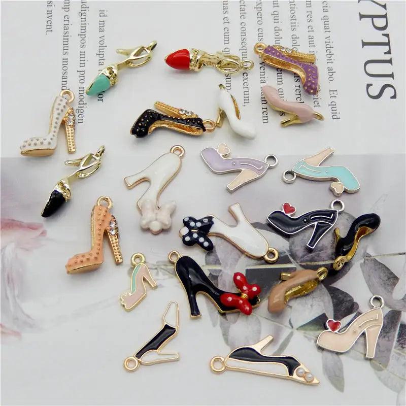20PCS Enamel High Heel Charms Mixed Women Shoes Alloy Jewelry Making