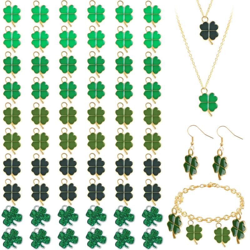 60 Pcs Mixed Charms Lucky Irish Four Leaf Clover Red Green Colorful Pendants