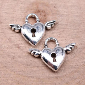 20pcs Heart Wing Charms Antique Silver Alloy Charms Pendant