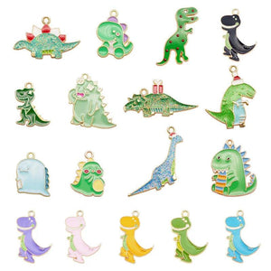 16PCS Enamel Dinosaur Charms Mixed Pendants Earrings Necklace Jewelry Making