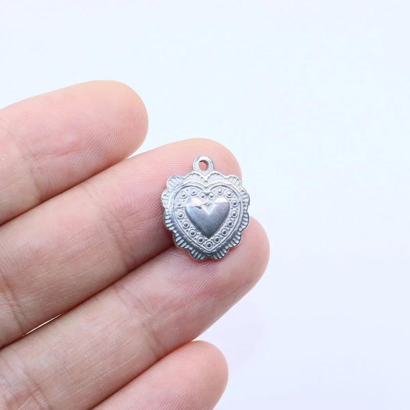 5pcs 14mm Stainless Steel Heart Charms Pendant DIY Necklace Earrings Bracelet