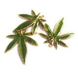 4Pcs Green Pot Leaf Weed Round Leaf Green Drop Oil Charms Pendant