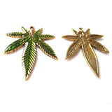 4Pcs Green Pot Leaf Weed Round Leaf Green Drop Oil Charms Pendant