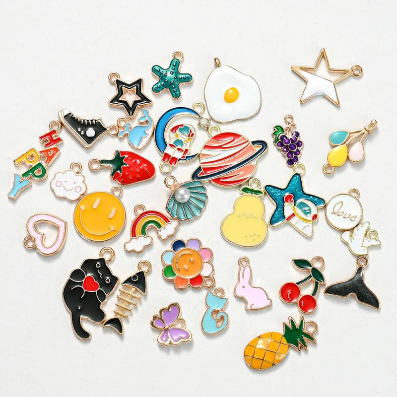 30pcs Mixed Alloy Enamel Charm Pendant Jewelry Making
