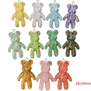 10pcs Resin Glitter Bears Pendant Charms for Jewelry Making DIY - Accessories