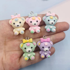 10pcs Star Bowknot Animal Bear Resin Charms Pendant for Jewelry Making Findings