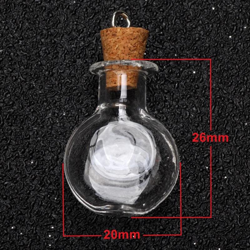 3PCS Cork Stopper Small Glass Bottle Tiny Jars With Wish Pendant