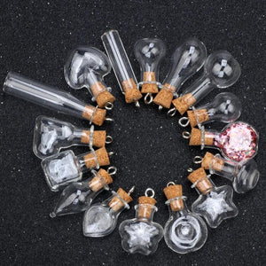 3PCS Cork Stopper Small Glass Bottle Tiny Jars With Wish Pendant