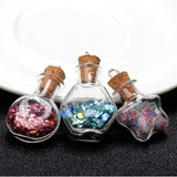 3PCS Cork Stopper Small Glass Bottle Tiny Jars With Wish Pendant