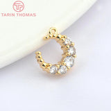 4PCS 12x10x3MM Brass Zircon 1 2 Holes Moon Charms Pendants 24K Plated