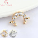 4PCS 12x10x3MM Brass Zircon 1 2 Holes Moon Charms Pendants 24K Plated