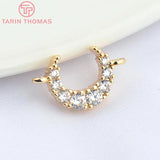 4PCS 12x10x3MM Brass Zircon 1 2 Holes Moon Charms Pendants 24K Plated