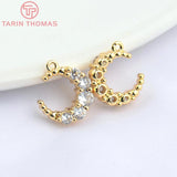 4PCS 12x10x3MM Brass Zircon 1 2 Holes Moon Charms Pendants 24K Plated