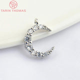 4PCS 12x10x3MM Brass Zircon 1 2 Holes Moon Charms Pendants 24K Plated