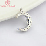 4PCS 12x10x3MM Brass Zircon 1 2 Holes Moon Charms Pendants 24K Plated