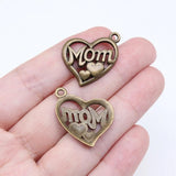 10pcs MOM Heart Charms Pendant Antique Silver Jewelry Making Findings