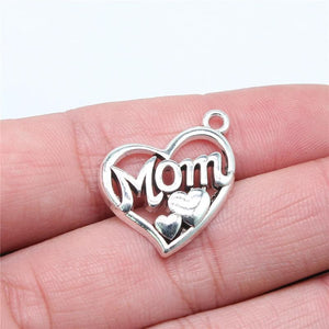10pcs MOM Heart Charms Pendant Antique Silver Jewelry Making Findings