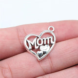 10pcs MOM Heart Charms Pendant Antique Silver Jewelry Making Findings