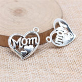 10pcs MOM Heart Charms Pendant Antique Silver Jewelry Making Findings