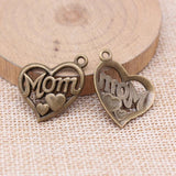 10pcs MOM Heart Charms Pendant Antique Silver Jewelry Making Findings