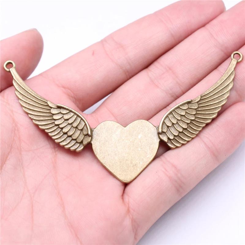 2pcs Wing Heart Charms for Jewelry Making Antique Bronze Alloy Pendant