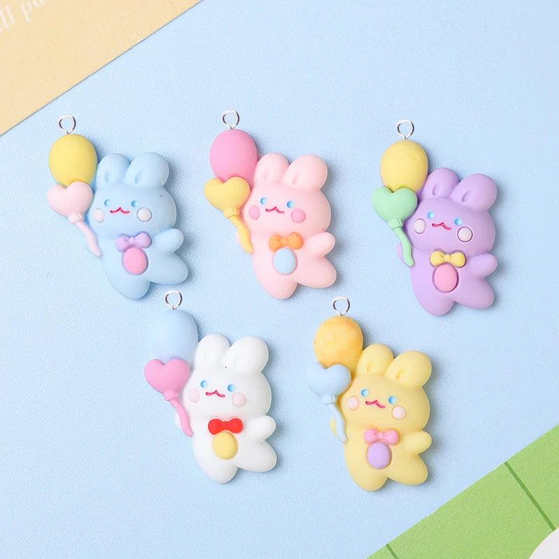 10Pcs Rabbit Balloon Charms for Jewelry Making Resin Flatback Patch