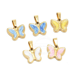 5pcs Multi-color Enamel Butterfly Charm Pendants for Boho Style Jewelry Making