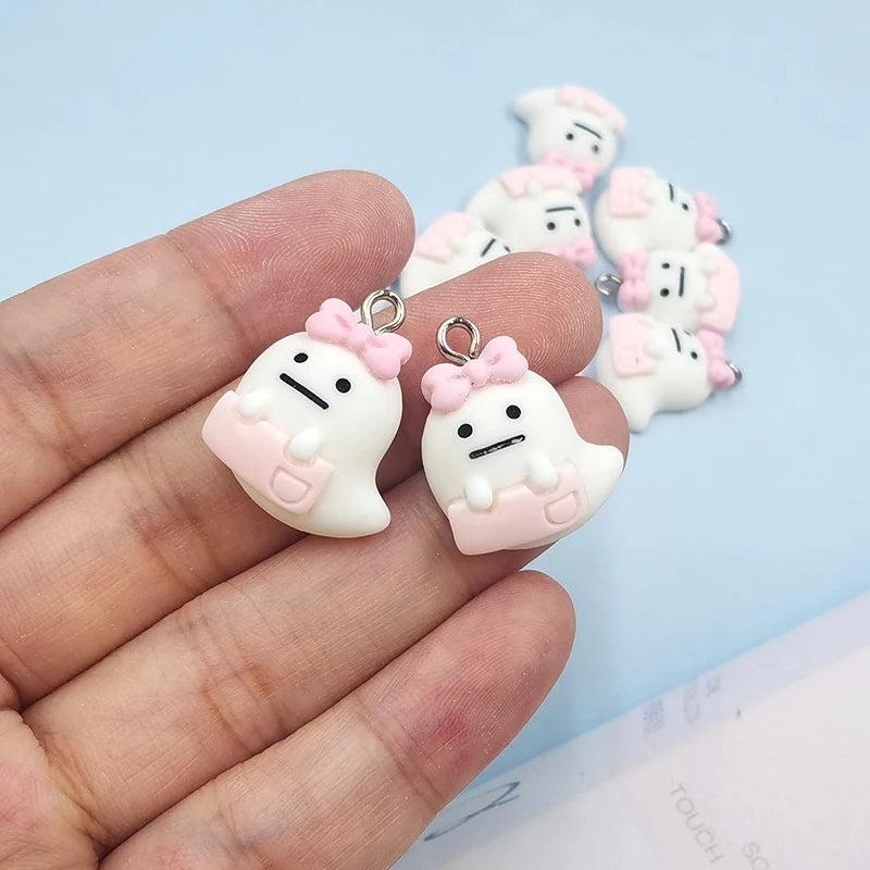 10Pcs Halloween Pink Ghost Pendant Charms DIY Jewelry Making Accessories