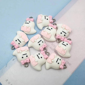 10Pcs Halloween Pink Ghost Pendant Charms DIY Jewelry Making Accessories
