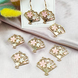 10pcs Cherry Flower Fan Enamel Charms Pendants DIY Jewelry Making