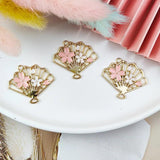 10pcs Cherry Flower Fan Enamel Charms Pendants DIY Jewelry Making