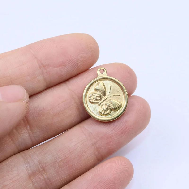 5pcs 15mm Casting Stainless Butterfly Coin Charms Pendant DIY Necklace