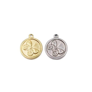 5pcs 15mm Casting Stainless Butterfly Coin Charms Pendant DIY Necklace