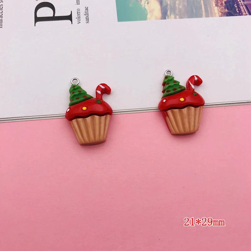 10pcs Resin Christmas Cupcake Charm Pendant for Keychain, Earring