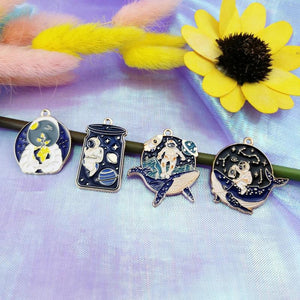 10pcs Cartoon Whale Astronaut Planet Enamel Charms for Jewelry Making
