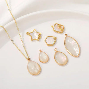 2Pcs Shell Charms, 14K Plated Brass Findings, DIY Geometry Pendant