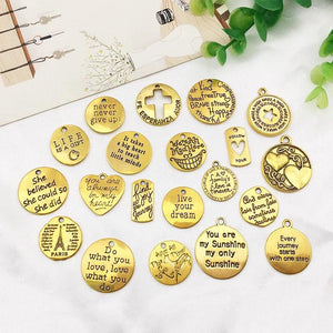20Pcs Mixed Inspirational Word Tags Vintage Alloy Charms For Jewelry Making