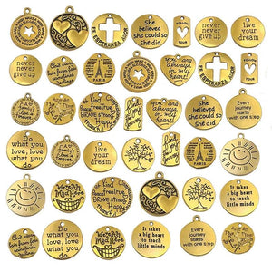 20Pcs Mixed Inspirational Word Tags Vintage Alloy Charms For Jewelry Making