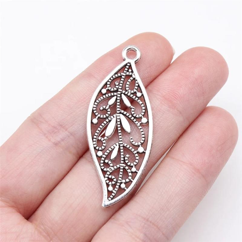 10pcs Antique Silver Leaf Charms 43x17mm for Jewelry Making
