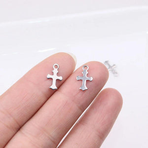 50pcs StainlessSteel Mini Cross Dangling Charms DIY Anklets Earrings Bracelets