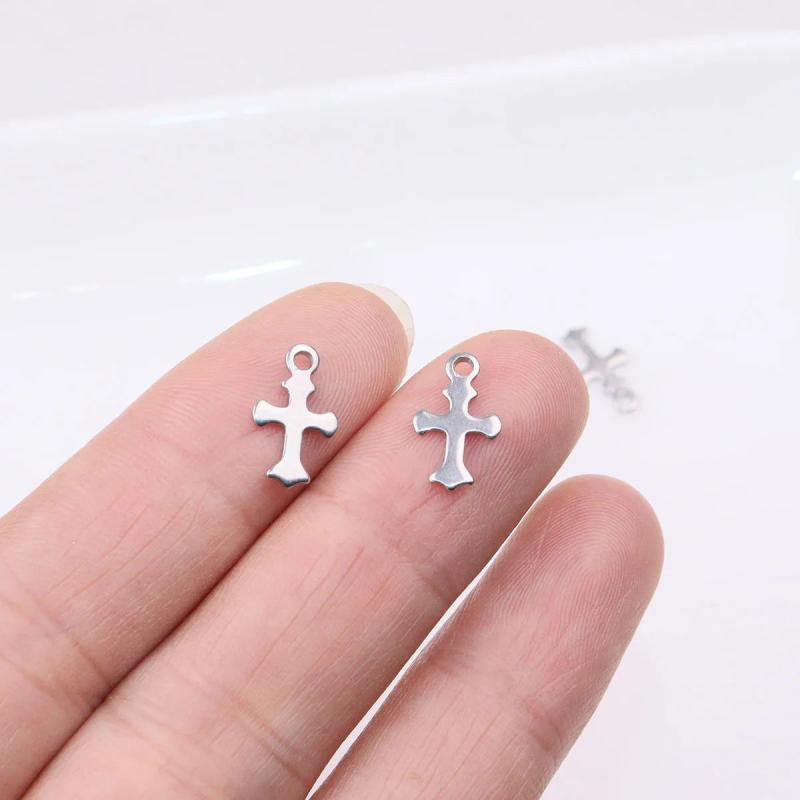 50pcs StainlessSteel Mini Cross Dangling Charms DIY Anklets Earrings Bracelets