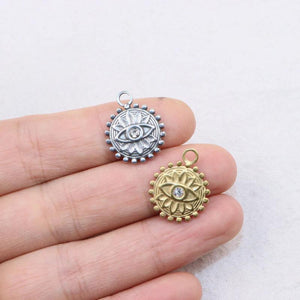 5pcs 15mm Devil Eye Coin Charms Pendant DIY Necklace Earrings 2 Colors