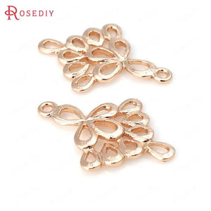 6PCS High Champagne Plated Brass Flower Connect Charms Pendants